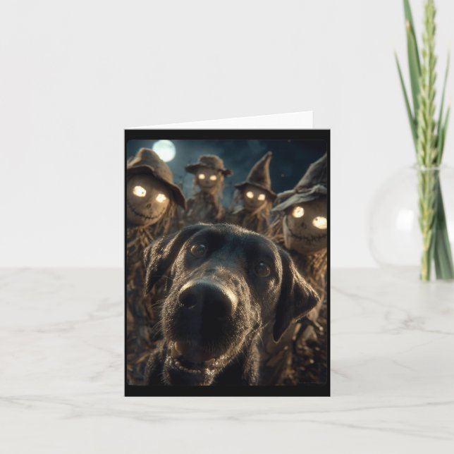Funny Labrador Selfie With Scarecrows Spooky Card (Front)