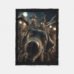 Funny Labrador Selfie With Scarecrows Spooky Fleece Blanket