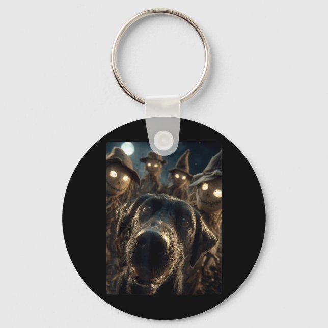 Funny Labrador Selfie With Scarecrows Spooky Keychain (Front)