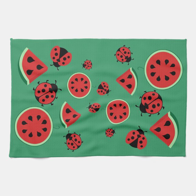 Funny Ladybug and Watermelon Kitchen Towel (Horizontal)