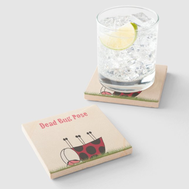 Funny Ladybug Dead Bug Yoga Pose Stone Coaster (Side)