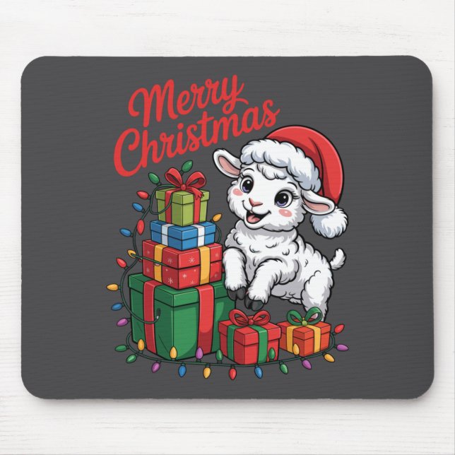 Funny Lamb Santa Hat Animals Lovers Ugly Christmas Mouse Pad (Front)