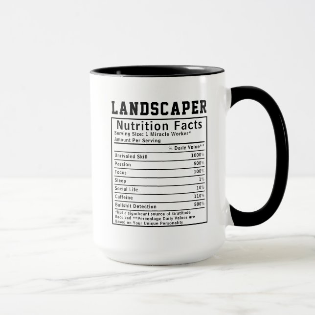 Funny Landscaper Nutrition Facts Outdoor Worker  Mug (Right)