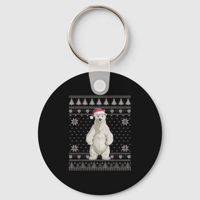 Funny Lar Bear Ugly Christmas Sweater Santa Xmas P Keychain (Front)