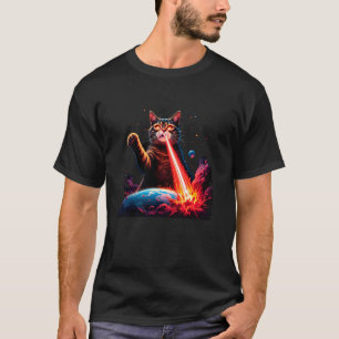 Funny Laser Eyes Cat Space & Cats Lovers UFO Belie T-Shirt