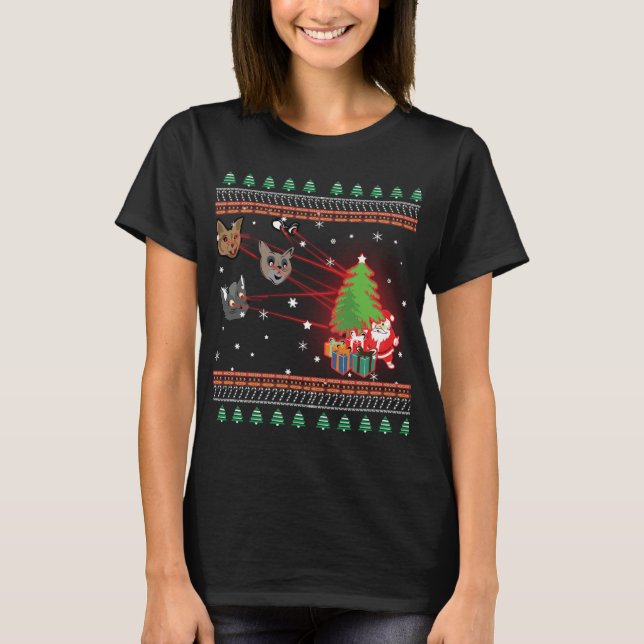 Funny Laser Eyes Cat Ugly Christmas Lights Sweater (Front)