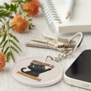 Funny late word art cat keychain