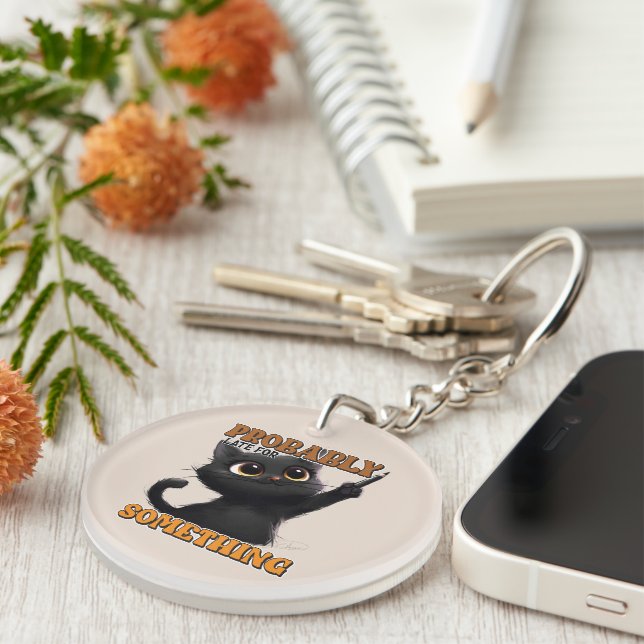 Funny late word art cat keychain (Front Right)