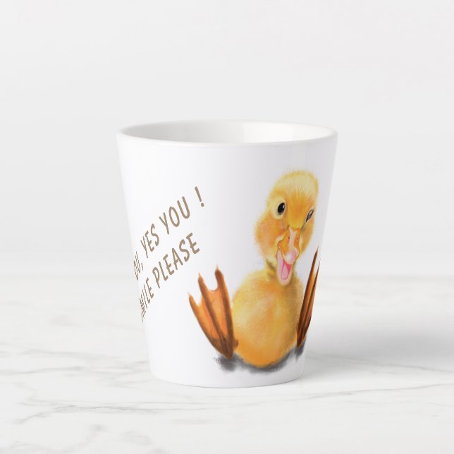 Funny Latte Mug with Happy Duck - Custom Text (Front)