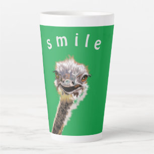 Funny Latte Mug with Happy Ostrich - Smile