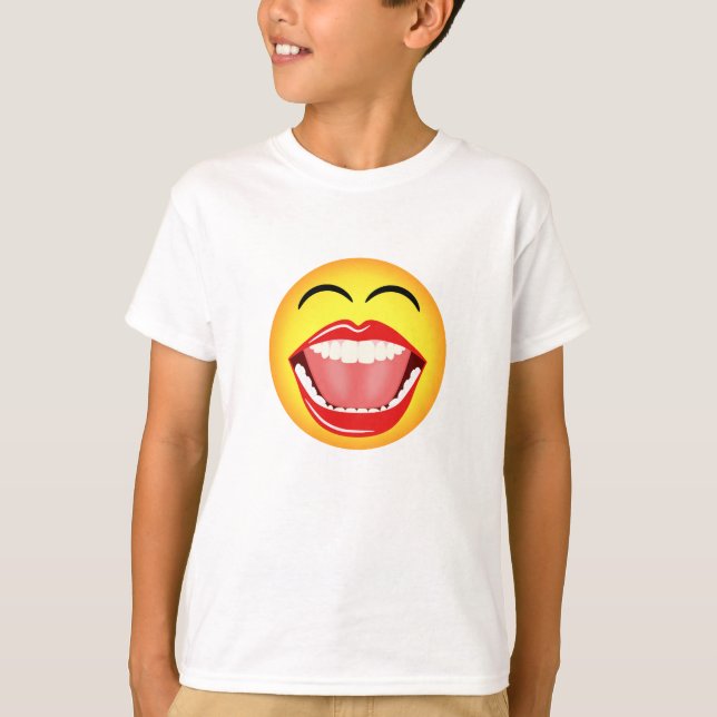 Funny Laughing Big Open Mouth Face Emoji T-Shirt (Front)