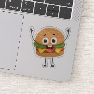 Funny Laughing Burger Vinyl Sticker   Cute 3D Food