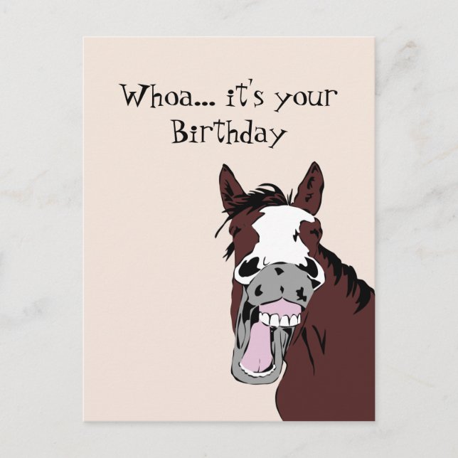 Funny Laughing Horse Birthday Humour Card (Front)