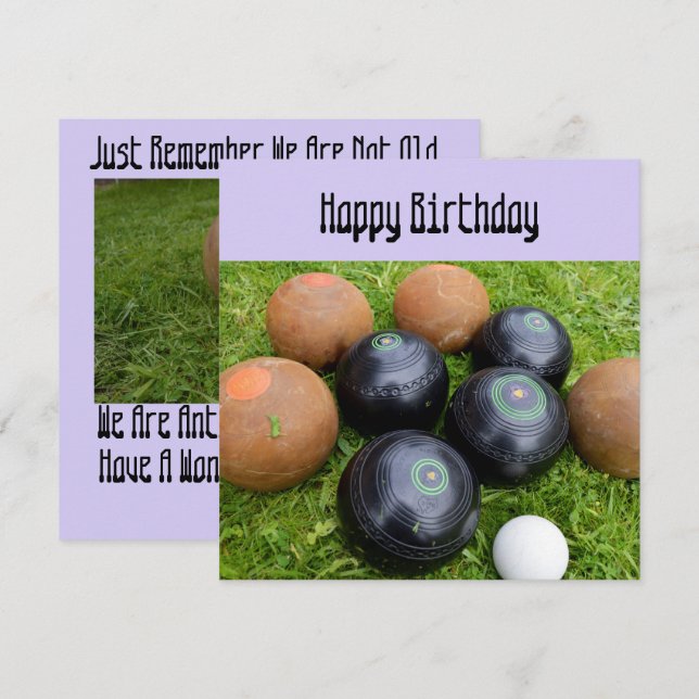 Funny Lavender Lawn Bowls, Flat Birthday Card (Front/Back)