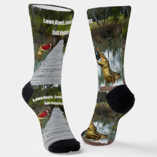 Funny Lawn Bowls Aussie Crocodile, Crew Socks
