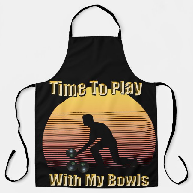 Funny Lawn Bowls Play Time, Full Print Apron (Front)