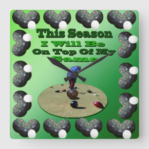 Funny Lawn Bowls, Square Wall Clock