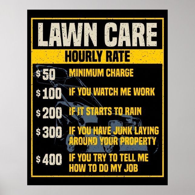 Funny Lawn Care Rates Garden Maintenance Gag Poster (Front)
