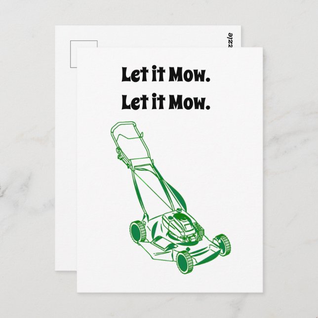 Funny Lawn Mower Cartoon – Let It Mow Design Postcard (Front/Back)