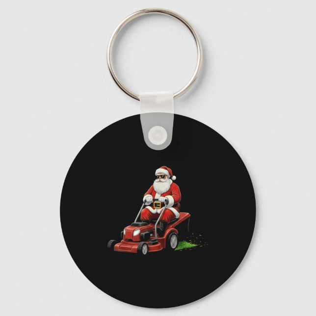 Funny Lawn Mower Santa Christmas Graphic Mowing La Keychain (Front)