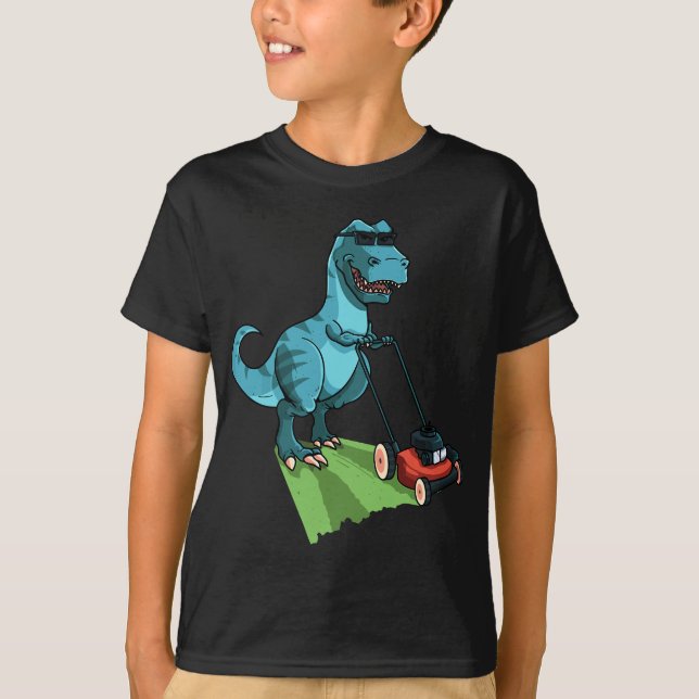 Funny Lawn Mower T-Rex Tractor Mowing Gift For  To T-Shirt (Front)