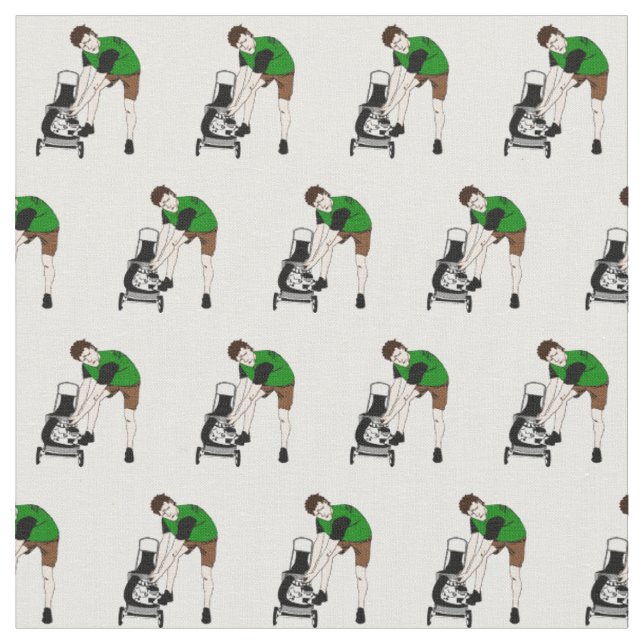 Funny Lawnmower Man Cartoon Fabric (Close Up)