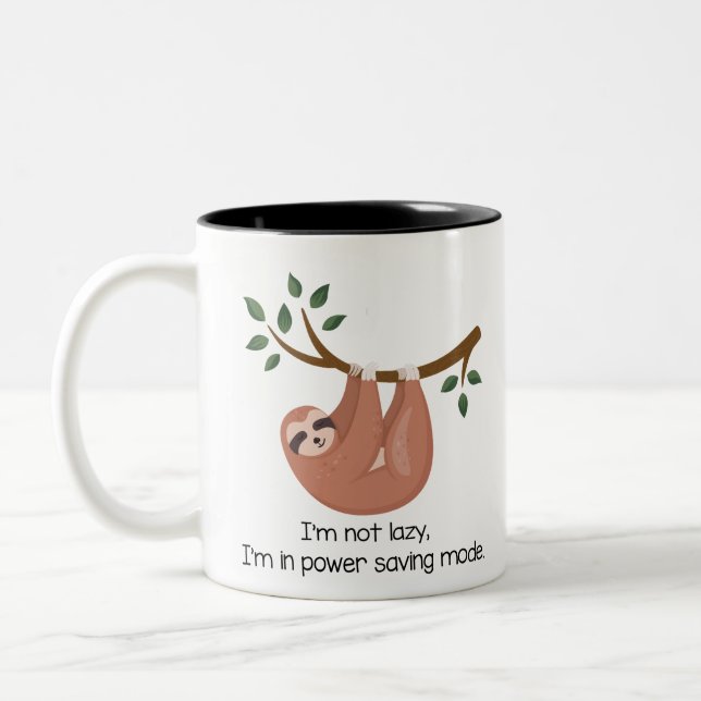 Funny Laxy Power Saving Sloth Two-Tone Coffee Mug (Left)