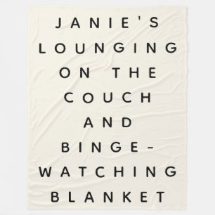 Funny Lazy Binge Watching Quote Personalized Cream Fleece Blanket