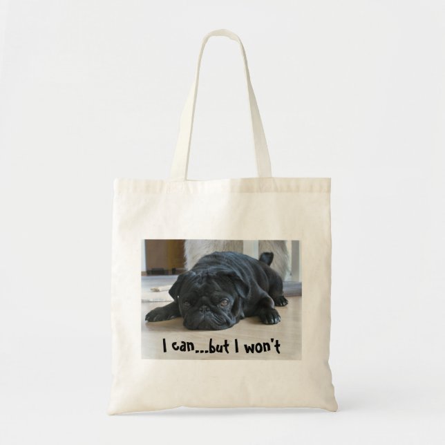 Funny Lazy Black Pug Puppy Tote Bag (Front)