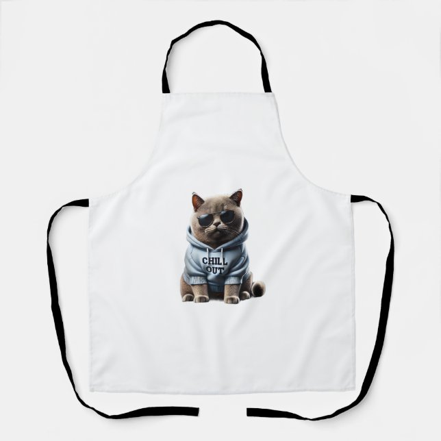 Funny Lazy British Shorthair Cat Chillin Relaxing  Apron (Front)
