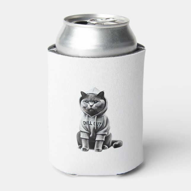 Funny Lazy British Shorthair Cat Chillin Relaxing  Can Cooler (Can Front)