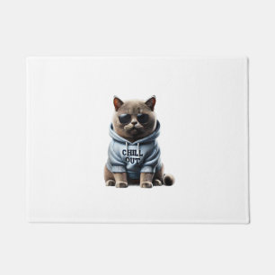 Funny Lazy British Shorthair Cat Chillin Relaxing  Doormat