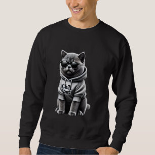 Funny Lazy British Shorthair Cat Chillin Relaxing Sweatshirt