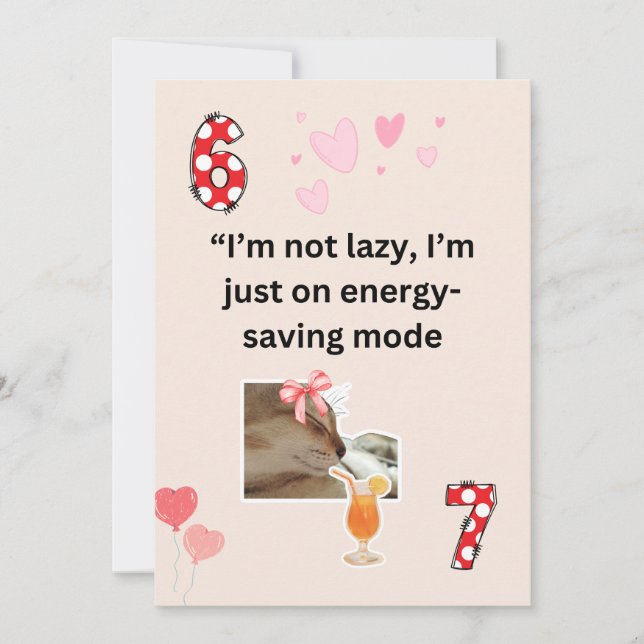 Funny Lazy Cat Energy Saving Mode Humor Card (Front)