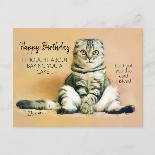 Funny Lazy Cat Happy Birthday Postcard (Front)