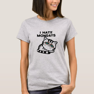 Funny Lazy Cat "I HATE MONDAYS" Slogan Graphic T-Shirt