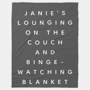 Funny Lazy Days Binge Watching Grey Custom Name Fleece Blanket
