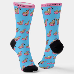 Funny Lazy Sloth Pattern Pink & Blue Socks