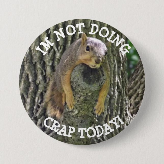 Funny Lazy Squirrel Napping in Tree Button (Front)