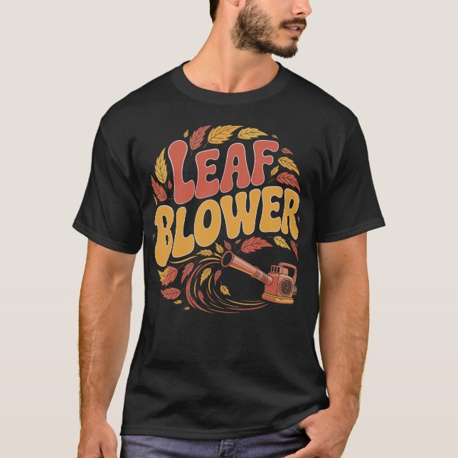 Funny Leaf Blower Retro Gardening Fall Halloween T-Shirt (Front)