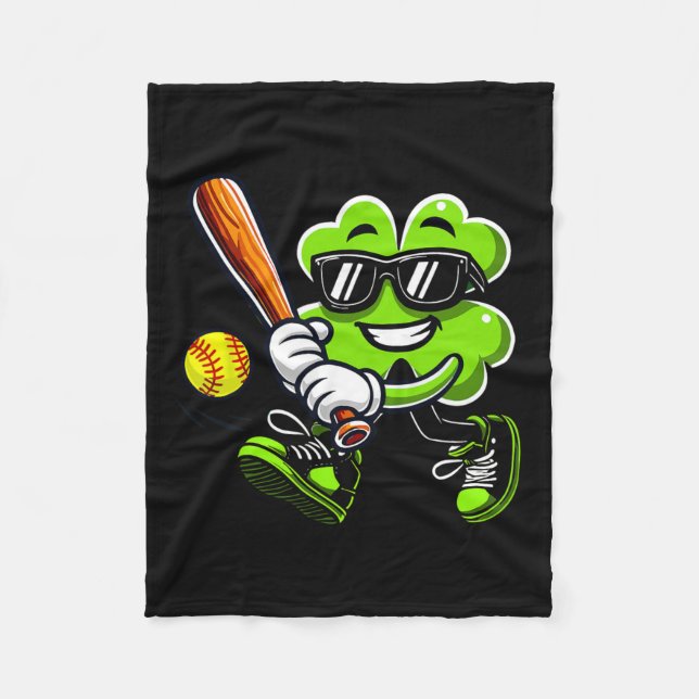 Funny Leaf Clover Playing Softbyll Boys St. Patric Fleece Blanket (Front)