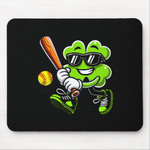 Funny Leaf Clover Playing Softbyll Boys St. Patric Mouse Pad
