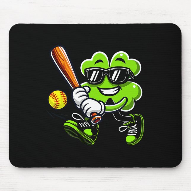Funny Leaf Clover Playing Softbyll Boys St. Patric Mouse Pad (Front)