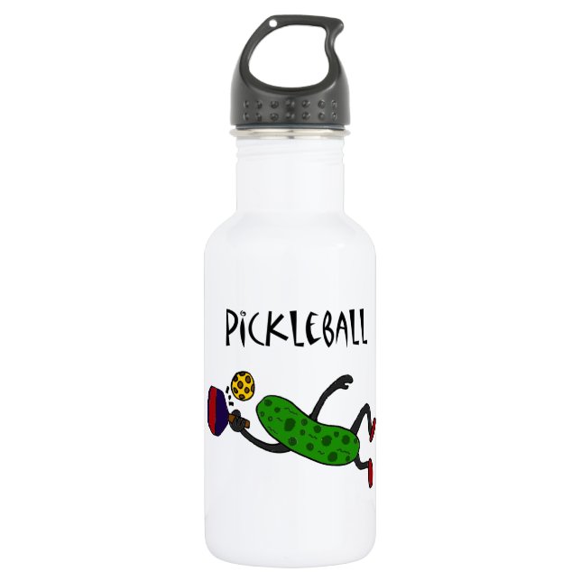 Funny Leaping Pickle Playing Pickleball 532 Ml Water Bottle (Front)
