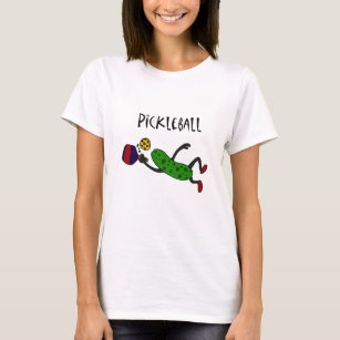 Funny Leaping Pickle Playing Pickleball T-Shirt