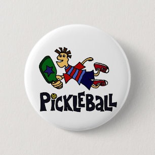 Funny Leaping Pickleball Dude 2 Inch Round Button