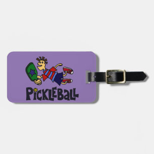 Funny Leaping Pickleball Dude Luggage Tag