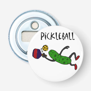 Funny Leaping Pickleball Pickle Cartoon Bottle Opener