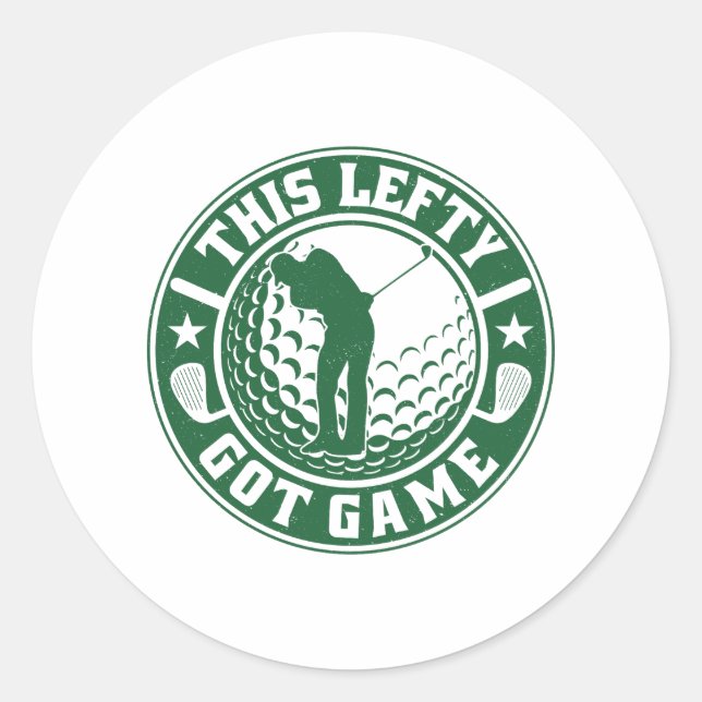 Funny Left Handed Golf Player Classic Round Sticker (Front)