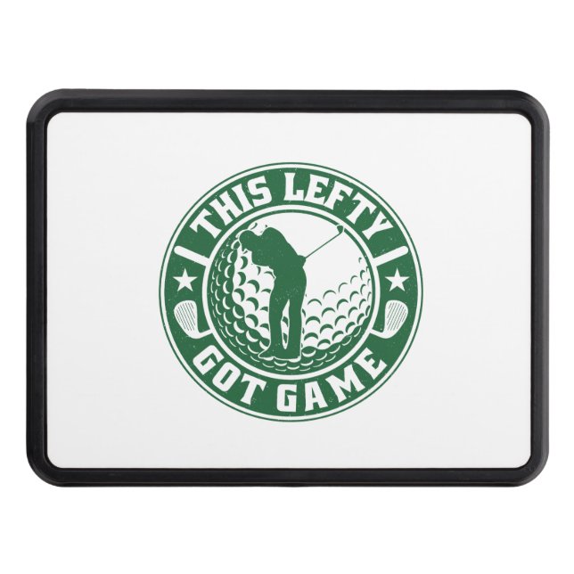 Funny Left Handed Golf Player Trailer Hitch Cover (Front)